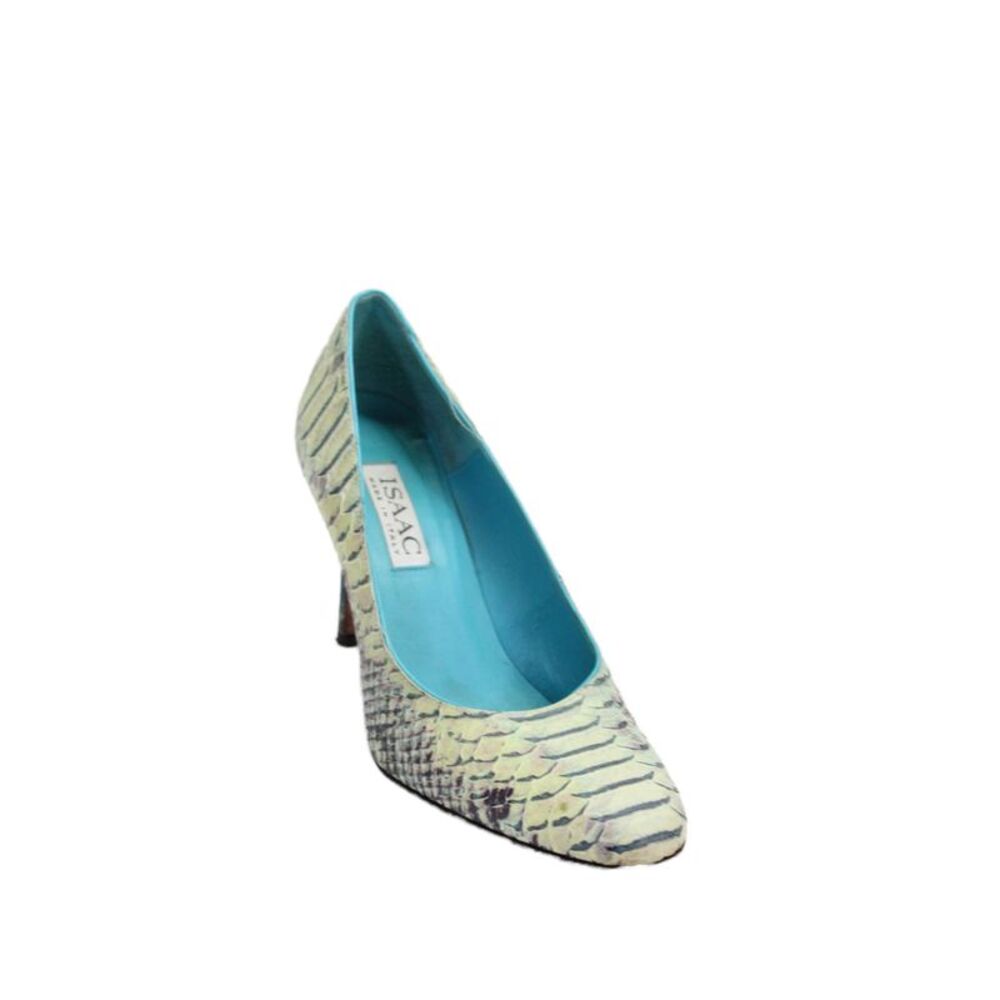 Isaac Womens Stiletto Snake Embossed Round Toe Pumps Green Leather Size 7M